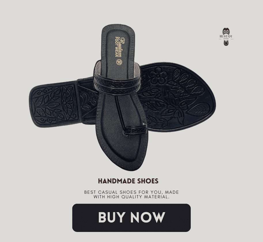 Black handmade chappal for women with artificial leather loops